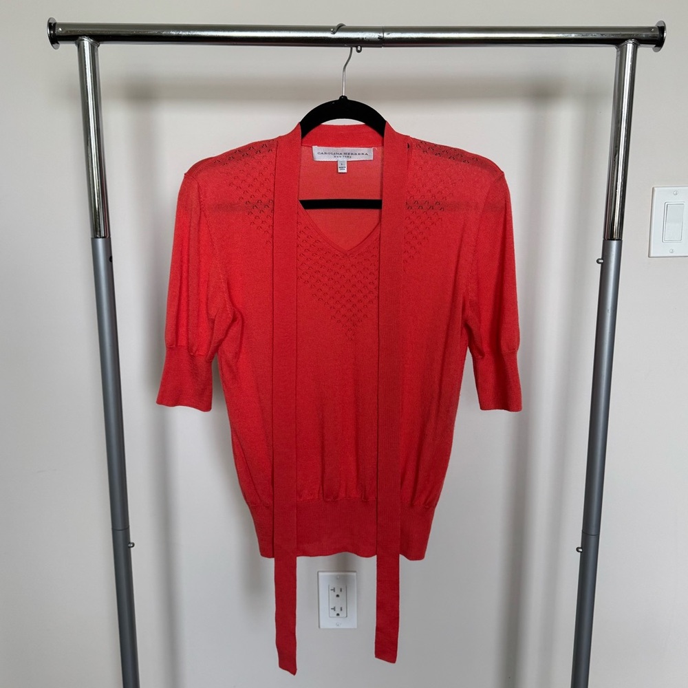 Carolina Herrera Vibrant Red V-Neck Sweater
